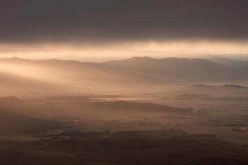 Golden hour moody farm landscape
