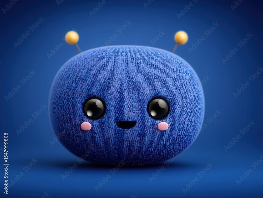 Poster cute blue character with soft texture and cheerful expression designed for digital engagement showca