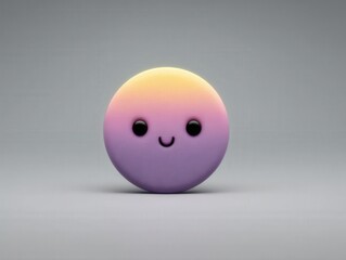 Fototapeta premium Cute smiling pastel gradient button character with friendly facial expression designed for playful visuals in digital art and graphic design projects showcasing vibrant creativity and joy
