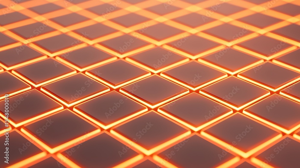 Poster abstract background with orange glowing tiles in a grid pattern for modern design projects and creat