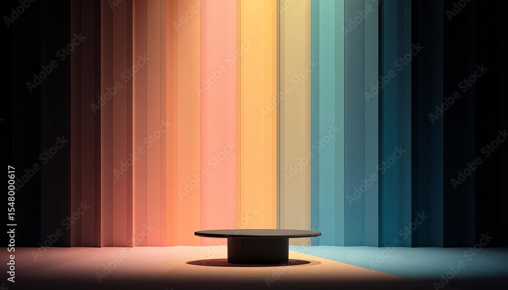 Poster colorful backdrop with soft gradients and empty stage platform.