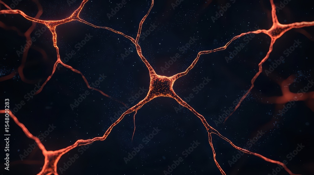 Poster abstract representation of neurons with glowing connections for science and technology backgrounds