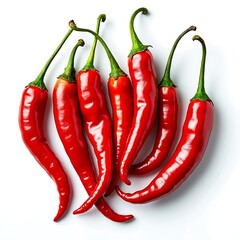 Fresh red chili peppers arranged on a white background  