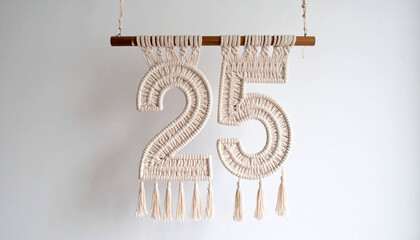 Chiffre 25 en macramé 