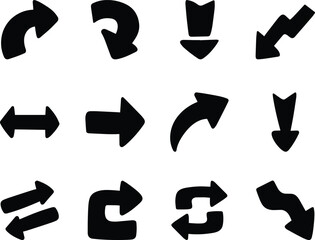 Arrows set black icons. Arrow icon. Arrow vector collection. Doddle arrow set, collection of arrows. Collection different arrows sign. Black vector arrows icons