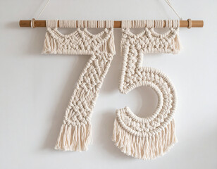 Chiffre 75 en macramé 
