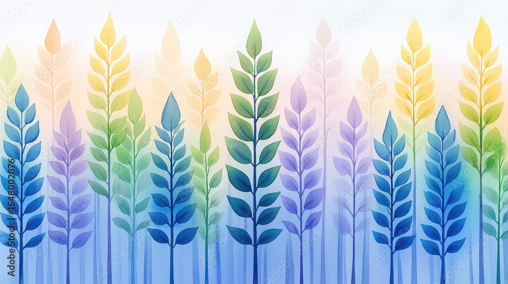 Poster colorful and vibrant leaf patterns creating a serene and artistic background for various design proj