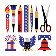 American Flag Style Office Tools and Independence Day Icons