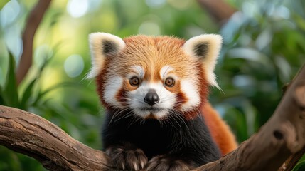 Fototapeta premium Close-Up of Red Panda with Stunning Features and Beautiful Background in a Natural Habitat Setting