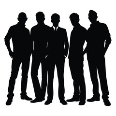 Black Silhouettes of Four Men Standing Together Casual and Formal Attire group people