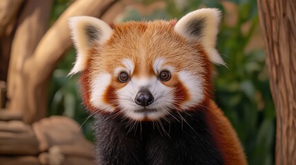 Cute and Playful Red Panda Close-Up with Soft Fur and Expressive Eyes in a Natural Habitat Setting