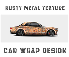 Rusty Metal Texture Car Wrap Design for a Classic Coupe