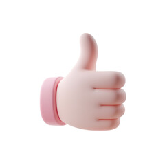 3D cartoon, hand with thumbs up icon isolated on a transparent background in PNG format.