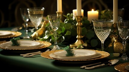 table green and gold background