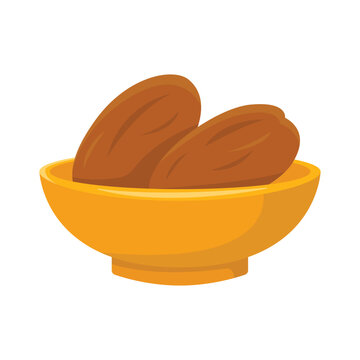 Dates Fruit in Bowl Vector Illustration Ramadan Iftar Food