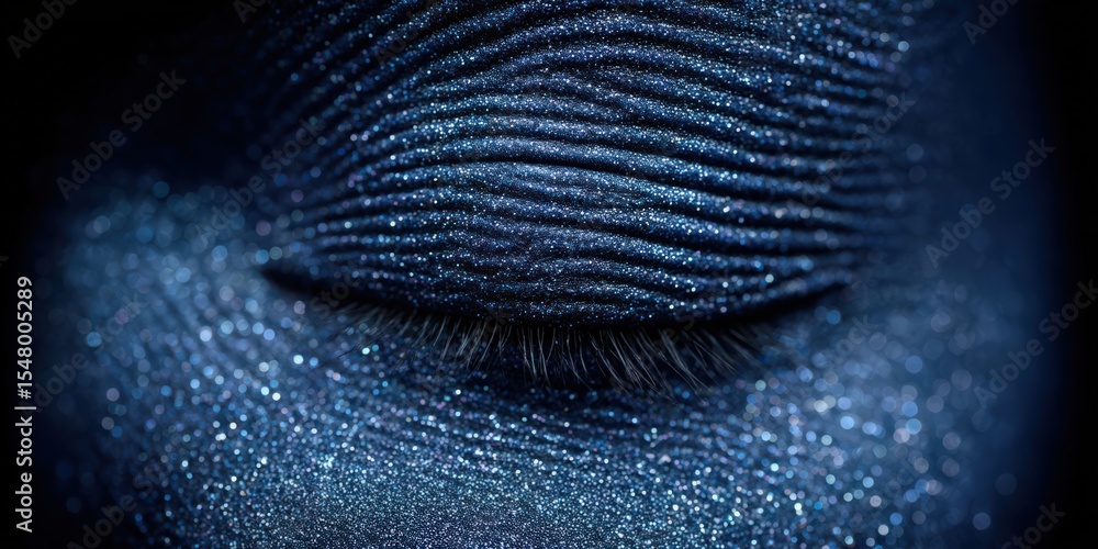 Poster close-up macro shot of a beautifully textured blue surface adorned with shimmering glittery particle