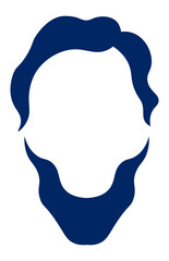 Minimalist vector graphic representing the face of Abraham Lincoln, recognizable by his characteristic hairstyle and beard, using only two colors and negative space