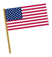 Small United States flag waving on a wooden stick against a white background, perfect for celebrating holidays like Independence Day and Memorial Day