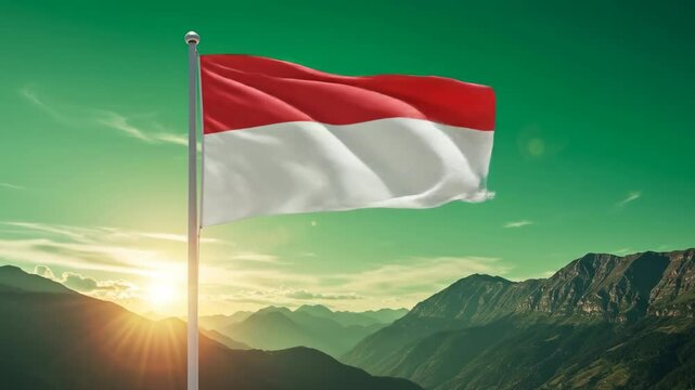 National flag waving majestically at sunrise over mountains