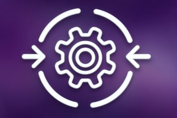Gear symbol representing continuous improvement process in technology and business with vibrant purple backdrop conveying innovation creativity and efficiency in modern workflows