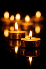 Glowing Tealight Candles Illuminating Darkness with Soft Glow