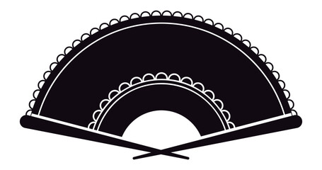 Classic Spanish hand fan silhouette with decorations, representing culture, dance, and tradition, perfect for conveying elegance and coolness