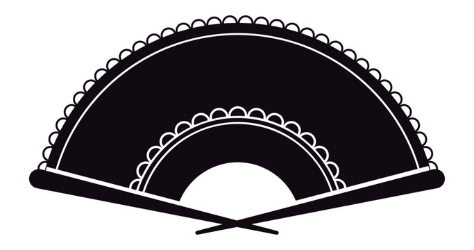 Classic Spanish hand fan silhouette with decorations, representing culture, dance, and tradition, perfect for conveying elegance and coolness