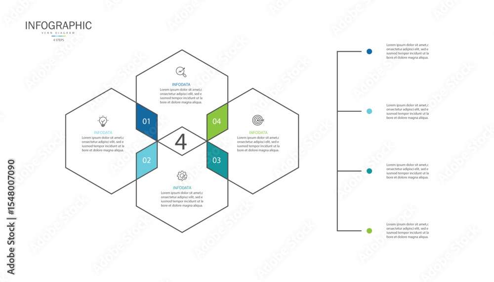 Poster infographic venn diagram chart template for business 4 parts, options, presentation with venn diagra