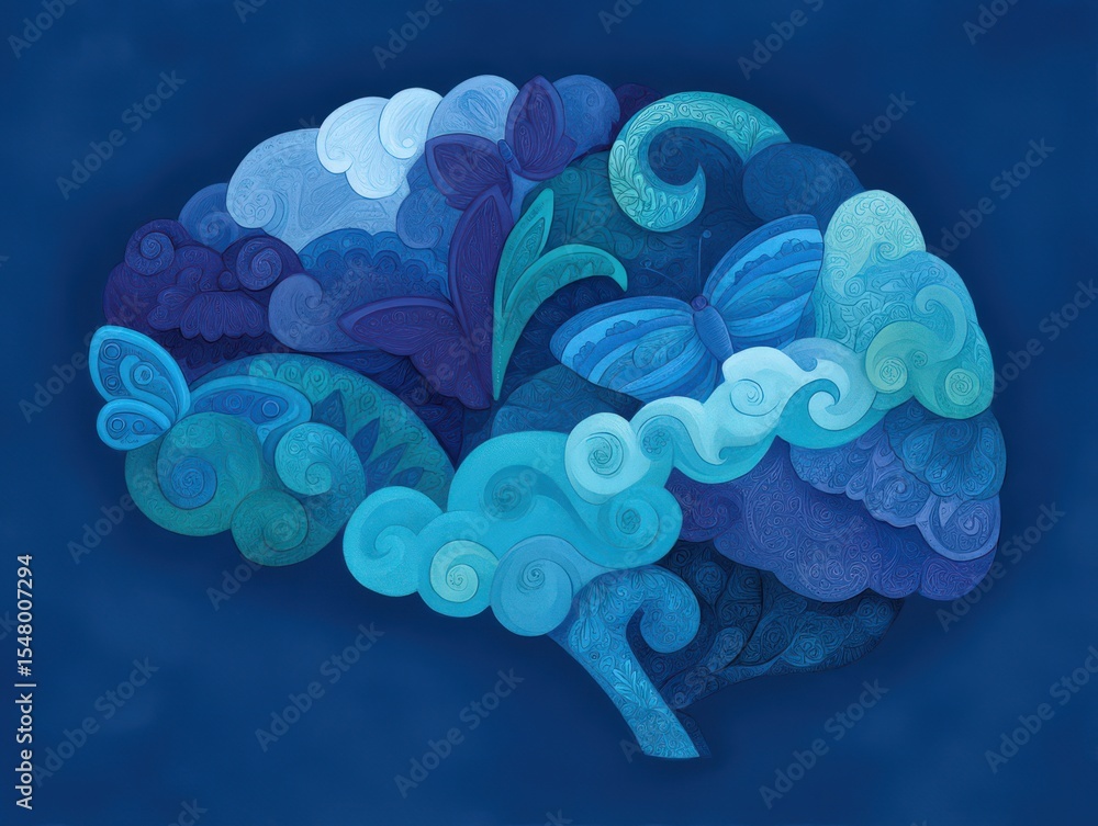 Poster abstract representation of a vibrant mind showcasing the beauty of cognitive processes through intri