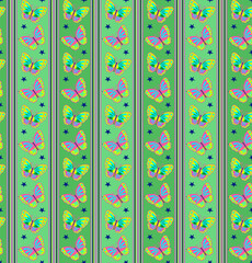 Green Bright Butterfly Stripe Seamless Repeat