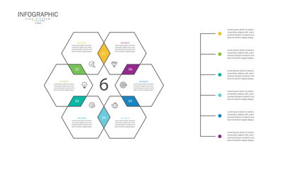 Infographic Venn diagram chart template for business 6 parts, options, presentation with venn diagram elements vector illustration.