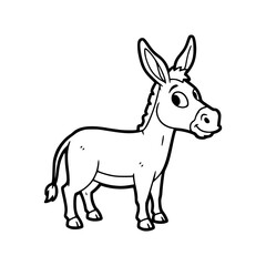 Obraz premium Cartoon donkey standing upright with curious expression, outlined in black and white sketch. Vector Illustration