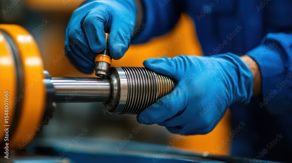Poster high-precision metalworking process with skilled technician using tool in modern industrial setting