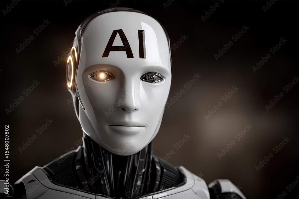 Poster realistic humanoid robot with advanced ai technology and illuminated eye conveying the essence of ar