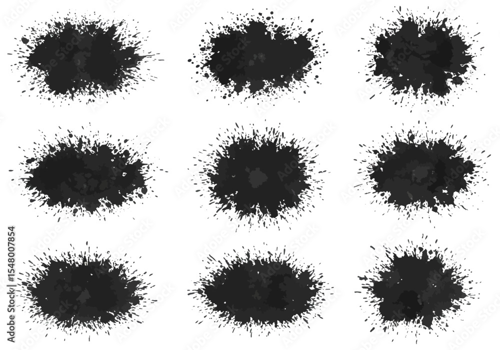 Poster exploring ink blots diverse range of patterns in abstract art exploring textural formations of black