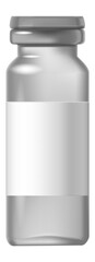 Silver medical bottle featuring a blank white label, positioned on a clean white background, offering ample space for custom text and design elements. Perfect for healthcare branding
