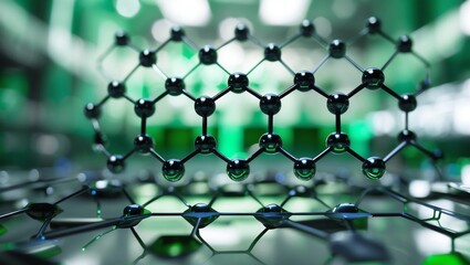 Graphene molecular nano technology structure on a green background - 3d rendering