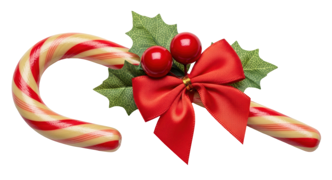 Isolated Candy Cane with Bow
