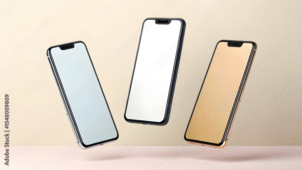 Aufkleber elegant smartphone mockup three color variations for app presentation and ui design