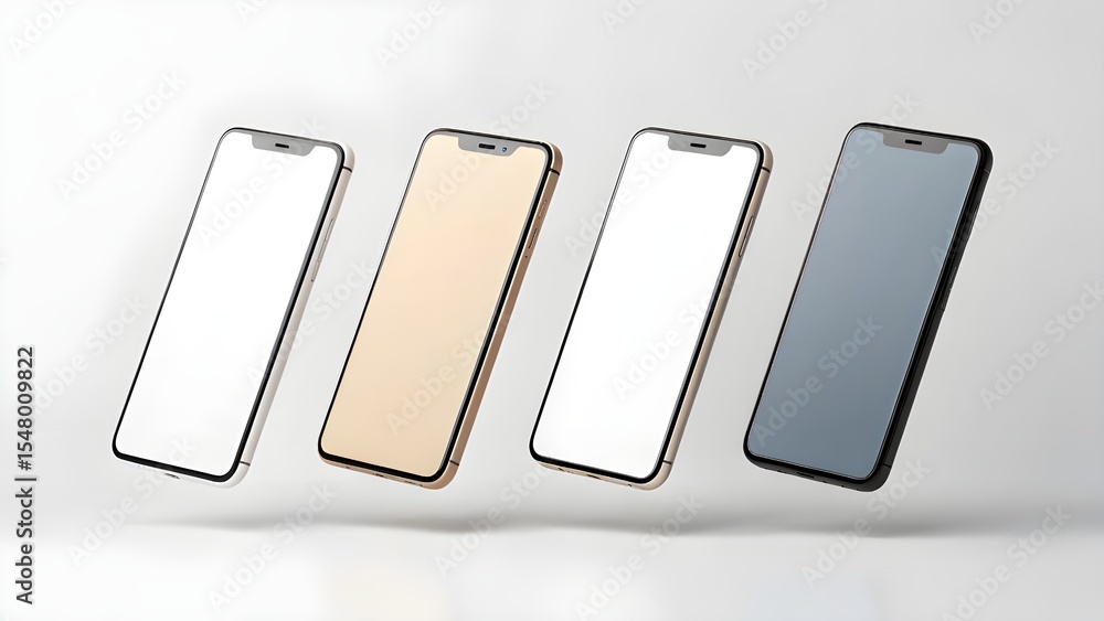 Aufkleber Sleek Smartphone Mockup Four Color Variations for App Presentation and UI/UX Design