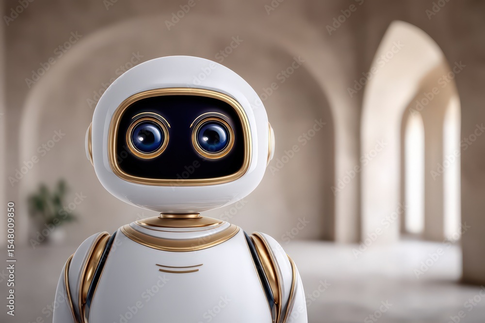 Aufkleber ai humanoid robot with expressive eyes standing in a minimalist environment conveying innovation and