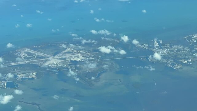 4k aerial video footage flying along Florida Keys with Boca Chica Key with US Naval Air Station and Key West with infrastructure like Airport, Harbour City, located south of Florida in Atlantic Ocean 
