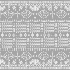 Traditional Geometric Textile Pattern with Ethnic Motifs, Folk Art Borders, and Symmetrical Ornamental Stitch Designs