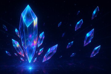 Futuristic Glowing Crystal in Space.