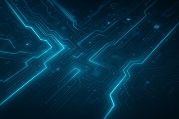 Futuristic Circuit Board with Glowing Blue Lines.