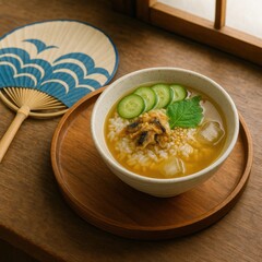 Hiyajiru Bowl on Tray with Summer Fan