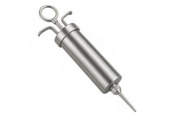 Large metal syringe injector isolated on transparent background
