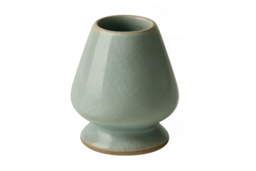 Celadon green ceramic matcha whisk holder on transparent background