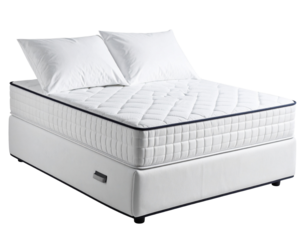 Angled Side View of Thick Quilted Mattress with Rounded Edges and Pillow-Top Finish, Isolated on Transparent Background