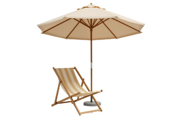Minimalist Beach Umbrella and Chair Design Representing Relaxing Summer Vacation Scene, Coastal Holiday Vibes, Isolated on Transparent Background PNG